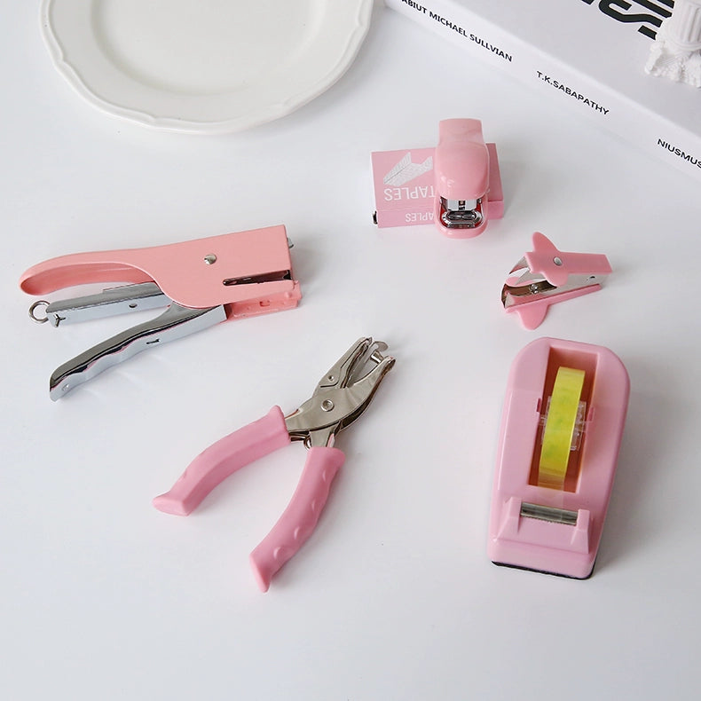 Macaron Color Stapler Tape Dispenser Hole Puncher