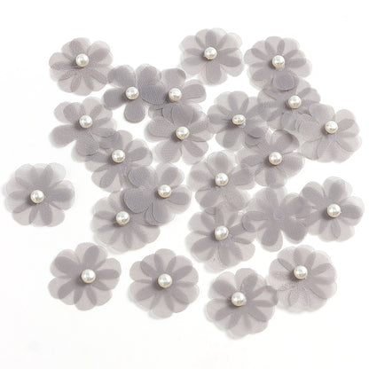 3.5cm Tulle Fabric Flower Heads with Pearls Pack 100