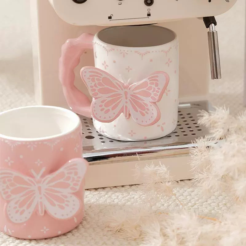Pink 3D Butterfly Ceramic Coffee Mug