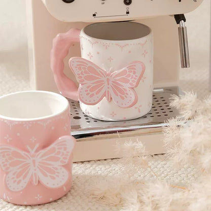 Pink 3D Butterfly Ceramic Coffee Mug