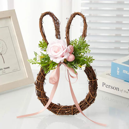 Bunny-Shaped Rattan Wreath for Easter