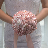 Load image into Gallery viewer, Satin Rose Bridal Bouquet with Pearl Accents