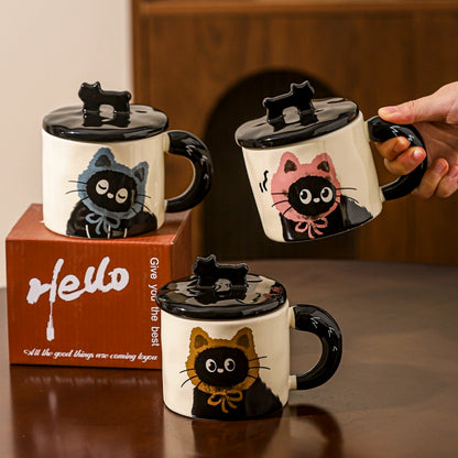 Mug à café en céramique avec couvercle motif chat