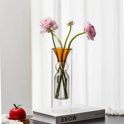 Modern Multi-Colored Double-Walled Glass Vase