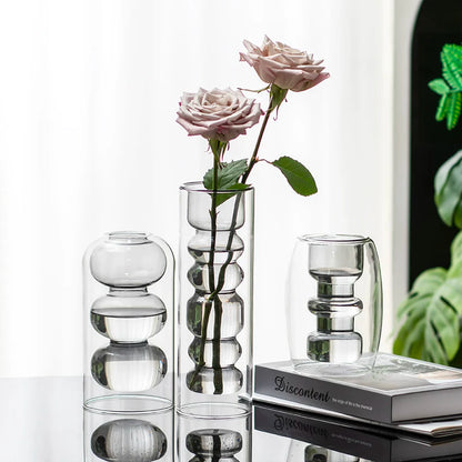 Geometric Smoke Grey Double-Walled Glass Vase