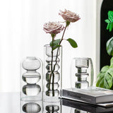 Load image into Gallery viewer, Geometric Smoke Grey Double-Walled Glass Vase