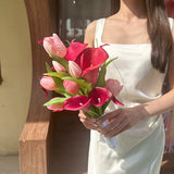 Load image into Gallery viewer, Magenta Calla Lily Pink Tulip Bridesmaid Bouquet