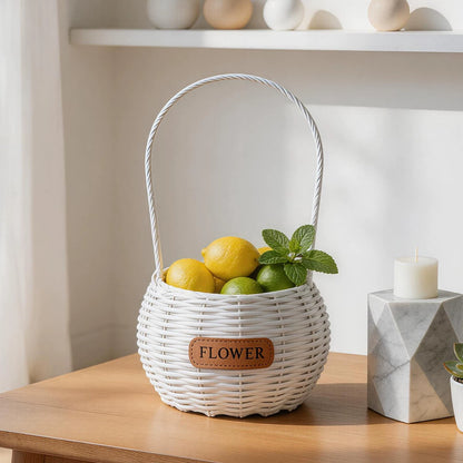 Round Spherical Faux Wicker Flower Basket