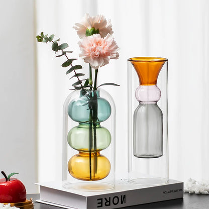 Modern Multi-Colored Double-Walled Glass Vase