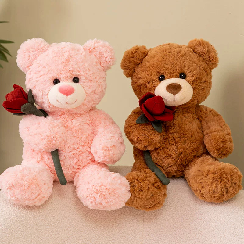 Ours en peluche doux avec rose amovible 30 cm