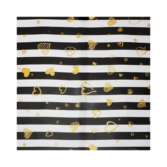 20 feuilles d'emballage en cellophane à rayures et cœurs dorés (57x57 cm)