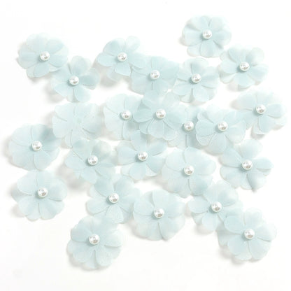 3.5cm Tulle Fabric Flower Heads with Pearls Pack 100