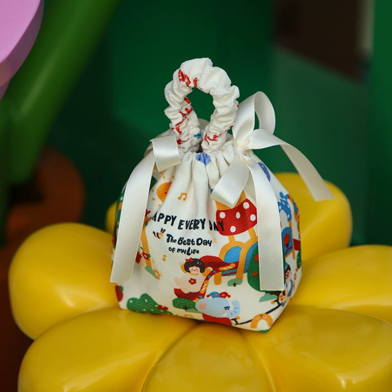 Drawstring Fabric Favor Bag with Handle Set of 10