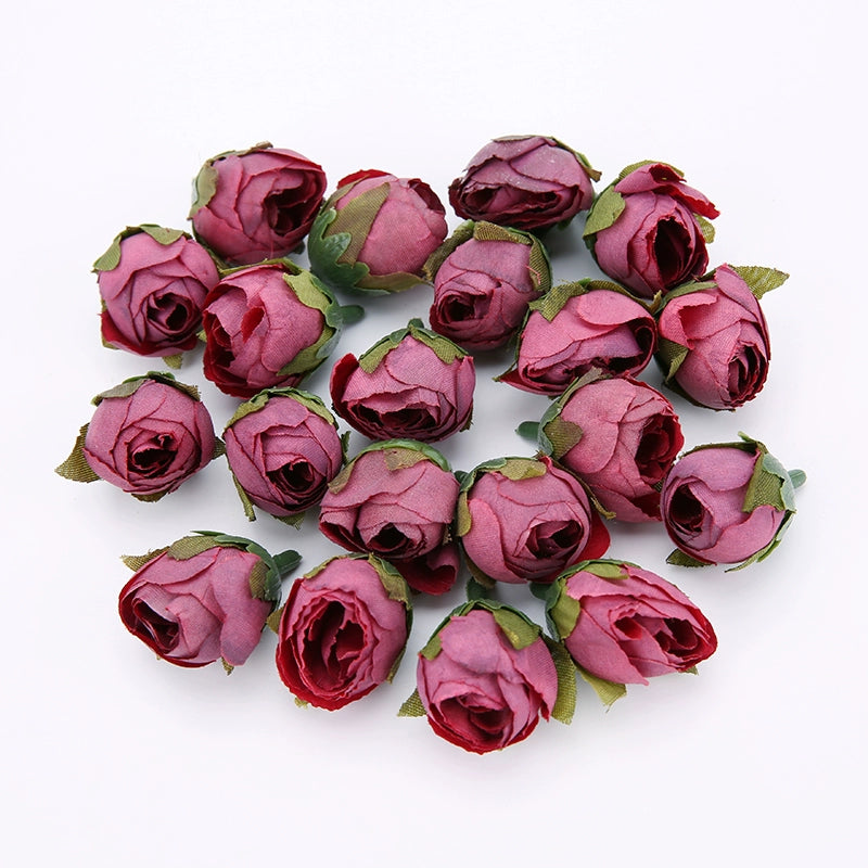2cm Vintage Rose Buds Silk Flower Heads Pack 40