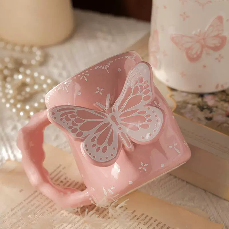 Pink 3D Butterfly Ceramic Coffee Mug