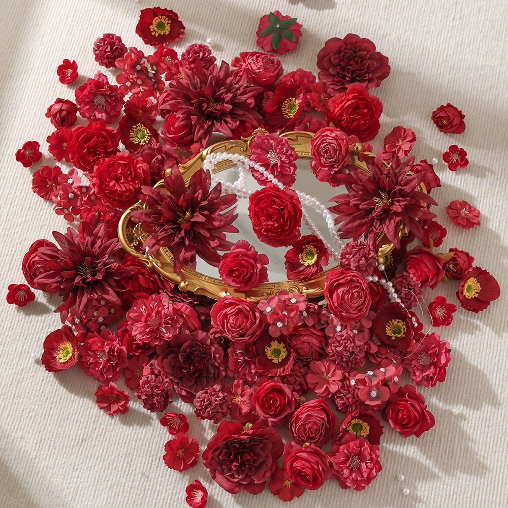 Red Mixed-Size Artificial Flower Heads (100pcs)
