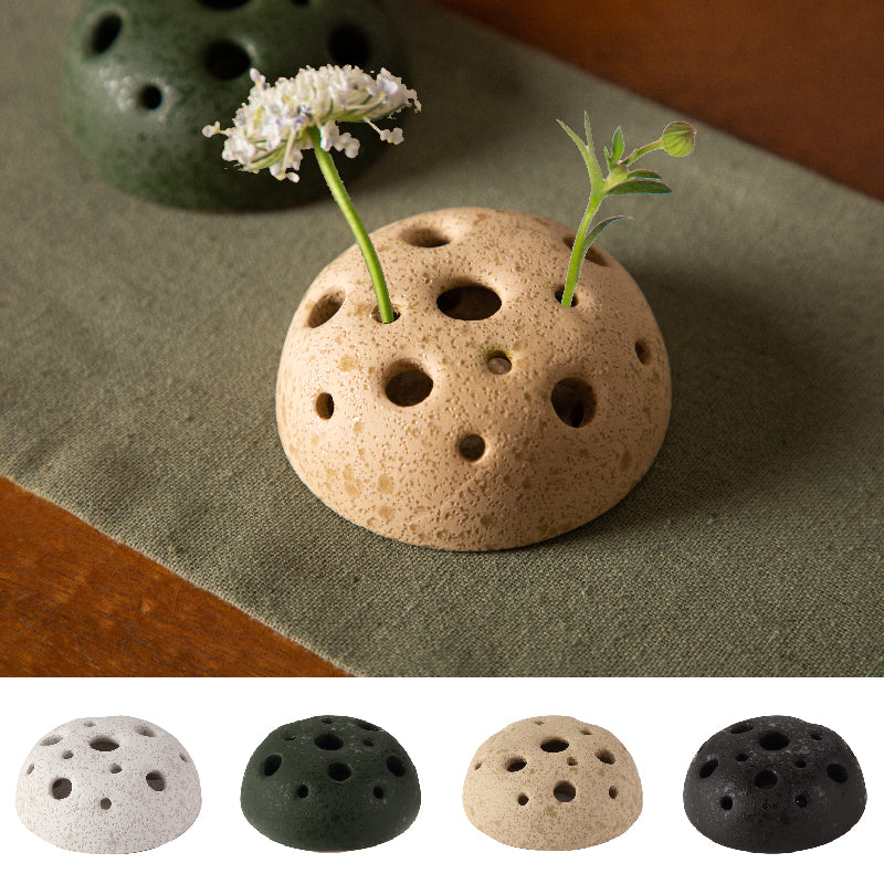 Ceramic Ikebana Bowl Vase with Dual Flower Frogs