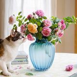 Load image into Gallery viewer, Elegant Blue Ruffled Rim Glass Vase