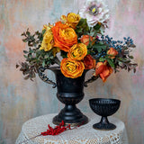 Load image into Gallery viewer, Antique Black Metal Urn Planter Compote Vase