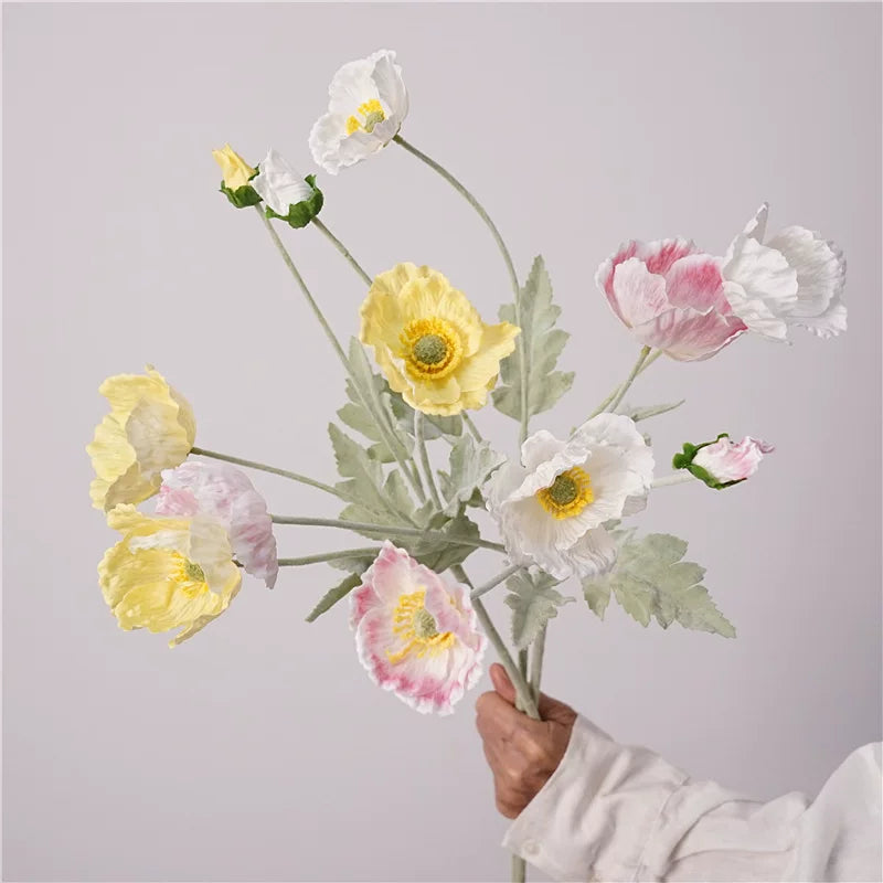 25" 4-Head Real Touch Artificial Poppy Spray