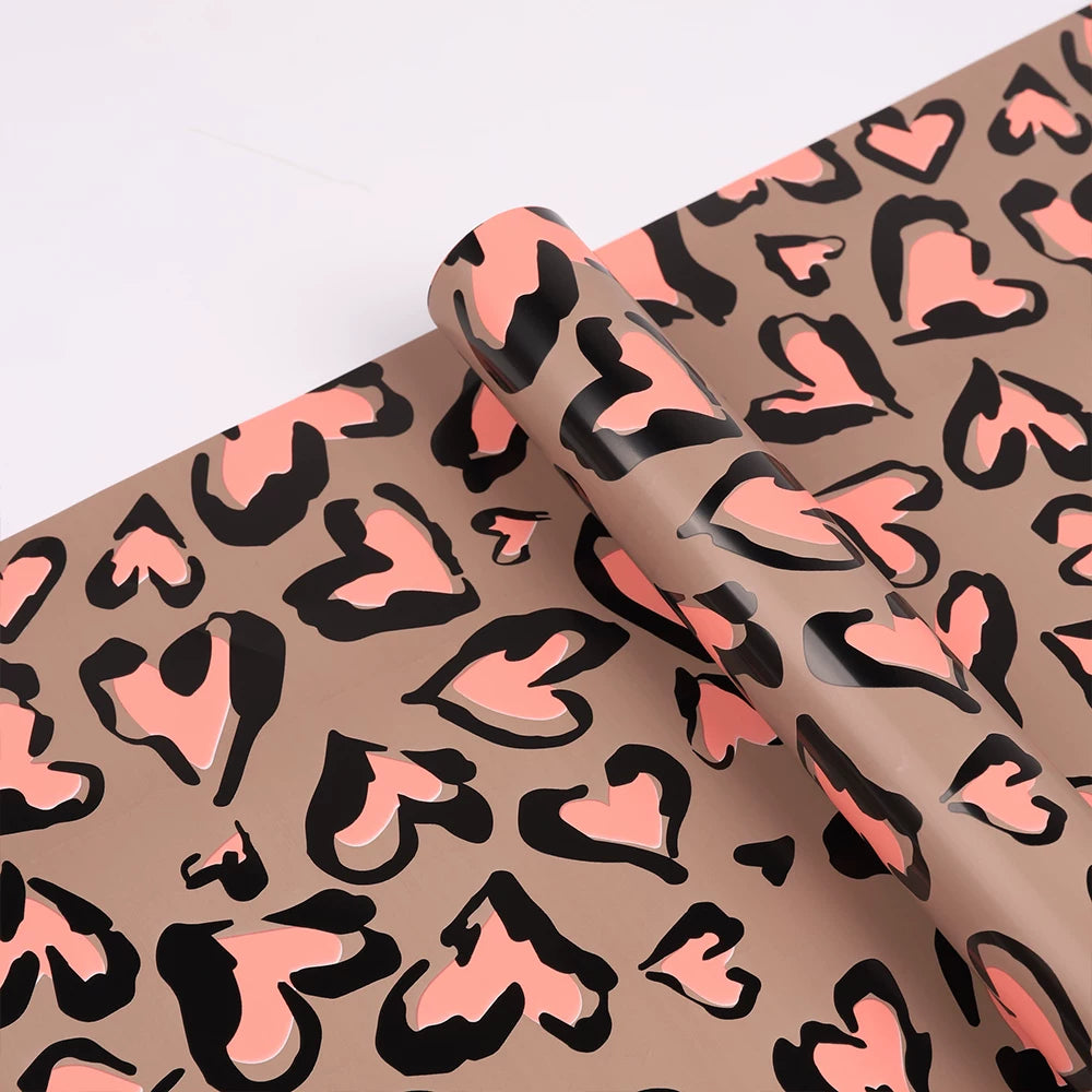 20pcs Leopard Heart Flower Wrap Paper (57x57cm)