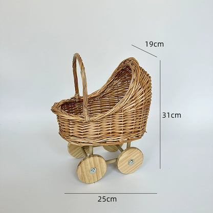Panier à fleurs pour poussette de bébé en rotin