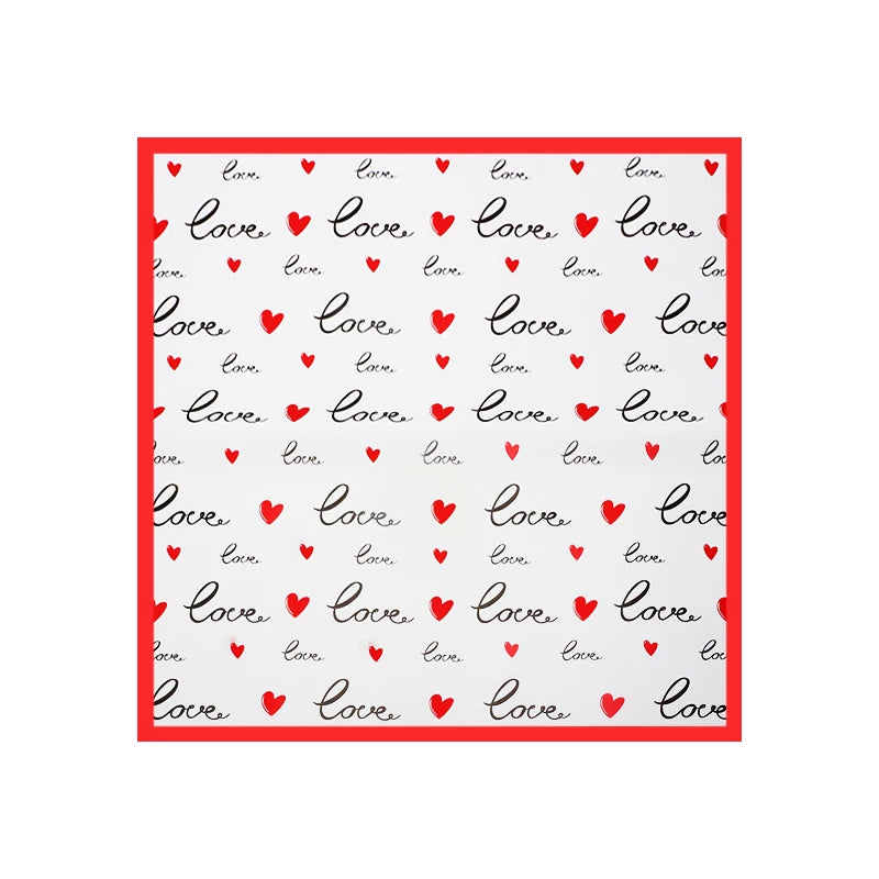 20 قطعة ورق تغليف باقات ورد بتصميم قلوب حمراء بعبارة LOVE لعيد الحب (57×57 سم)