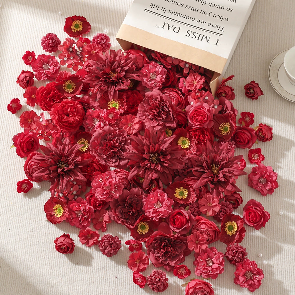 Red Mixed-Size Artificial Flower Heads (100pcs)