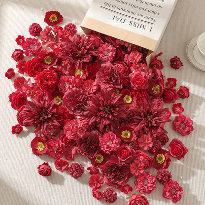Red Mixed-Size Artificial Flower Heads (100pcs)