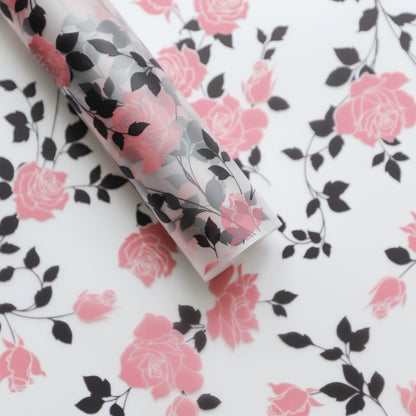 20 feuilles de papier cadeau cellophane à motif floral rose (58x58 cm)