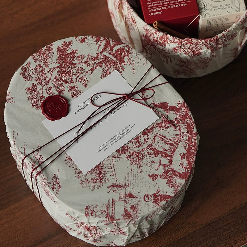 Vintage Floral Print Oval Gift Box