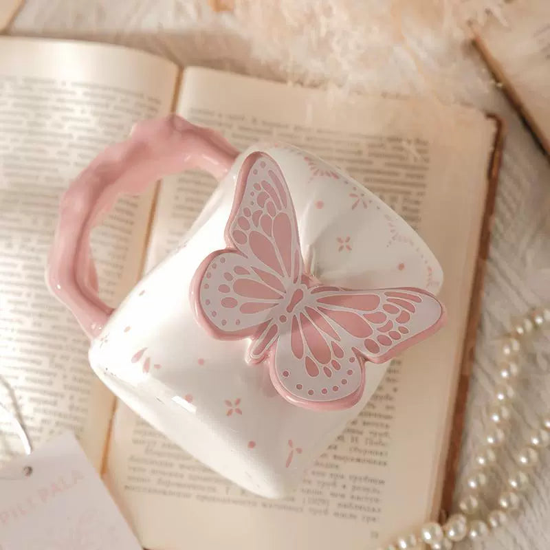 Pink 3D Butterfly Ceramic Coffee Mug