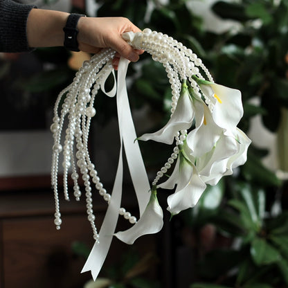 Calla Lily Pearl Long Stem Wedding Bouquet