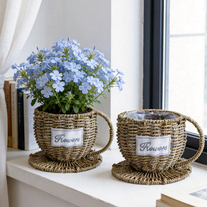 Handcrafted Wicker Coffee Cup Flower Basket