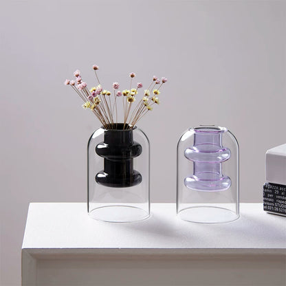 Vase moderne en verre côtelé à double paroi