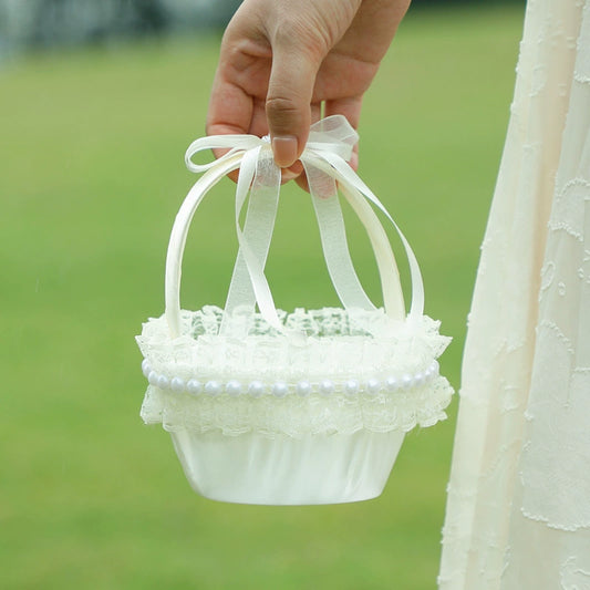 Mini Ivory Lace Flower Girl Basket (Set of 2)