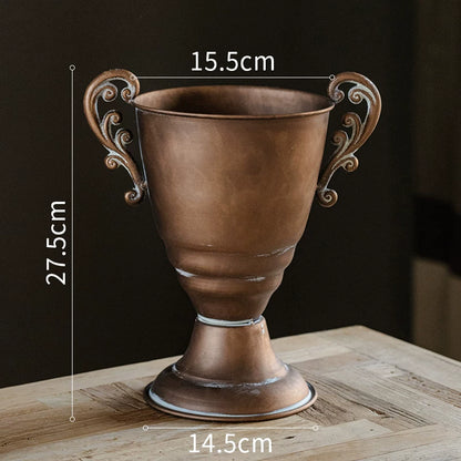 Rustic Antique Bronze Iron Urn Vase