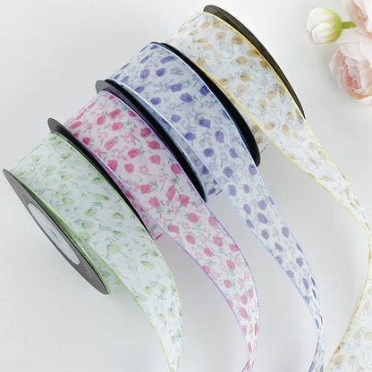 Tulip Printed Sheer Ribbon (2.5cmx10Yd)