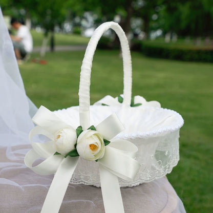 Wedding Flower Girl Basket with Flower Accents