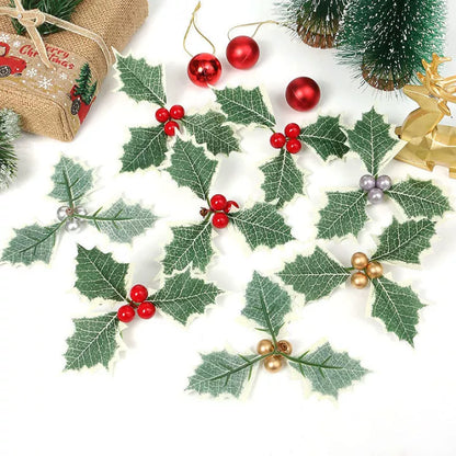 20 baies de houx artificielles avec feuilles vertes
