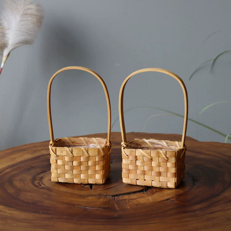 Mini panier à fleurs carré en copeaux de bois (lot de 2)