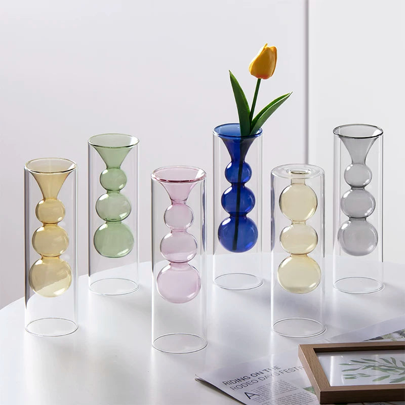 Geometric Double-Walled Glass Bubble Vase