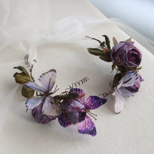 Purple Rose Butterfly Flower Crown