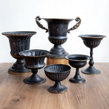 Load image into Gallery viewer, Antique Black Metal Urn Planter Compote Vase