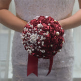 Load image into Gallery viewer, Satin Rose Bridal Bouquet with Pearl Accents