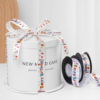 Happy Birthday White Satin Ribbon (25mmx20Yd)