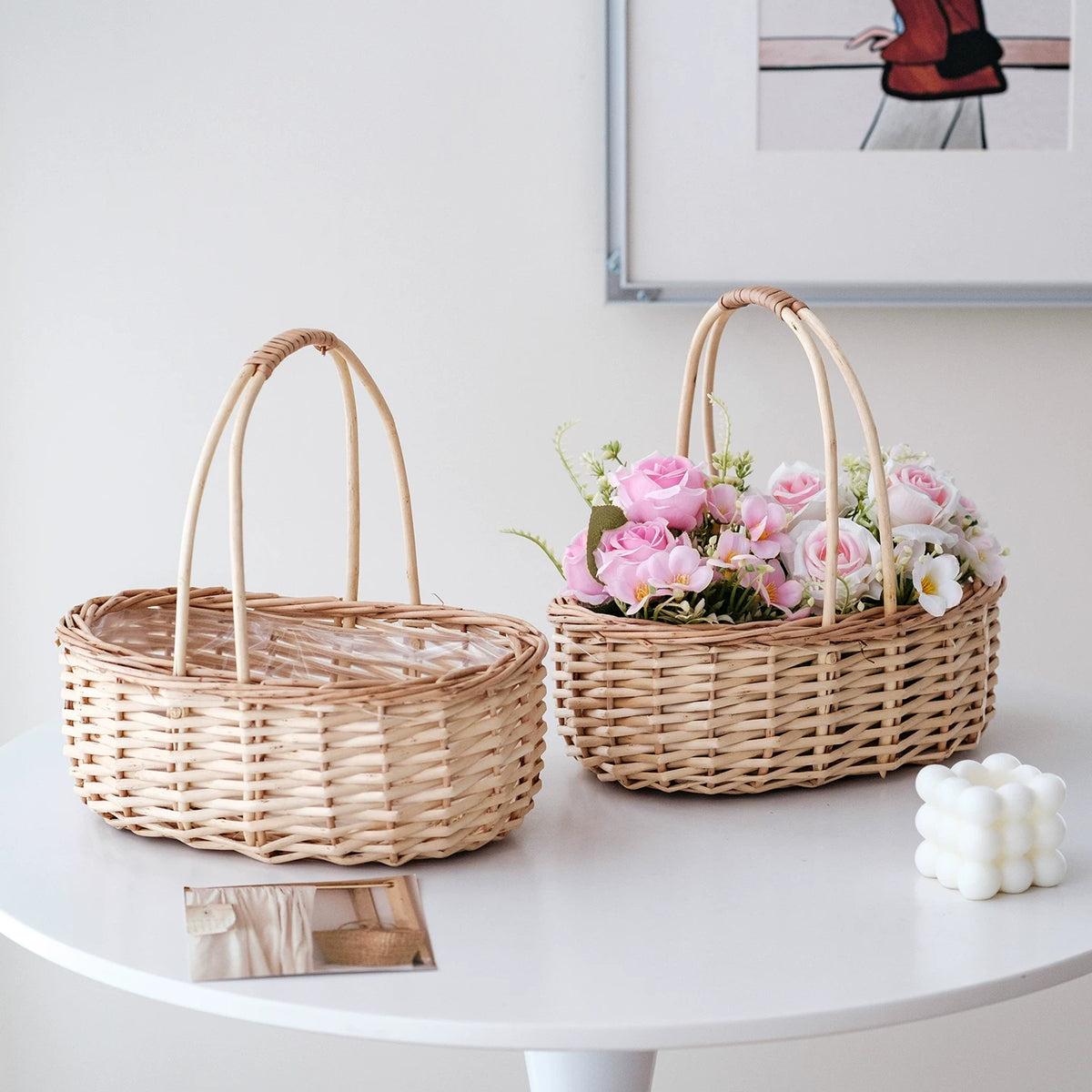 Oval Wicker Flower Basket with Plastic Liner