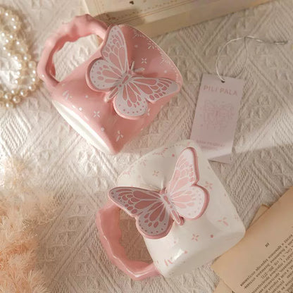 Pink 3D Butterfly Ceramic Coffee Mug