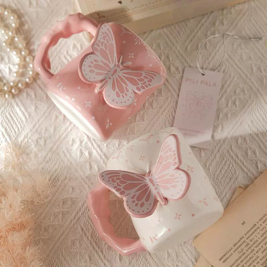 Pink 3D Butterfly Ceramic Coffee Mug
