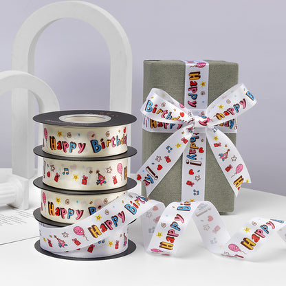 Happy Birthday White Satin Ribbon (25mmx20Yd)
